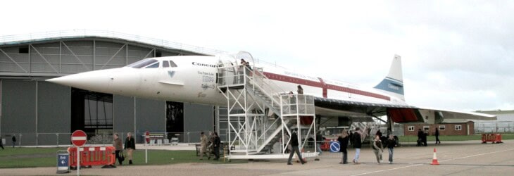 Concorde G-AXDN outside during the construction of Duxford new hanger in 2005