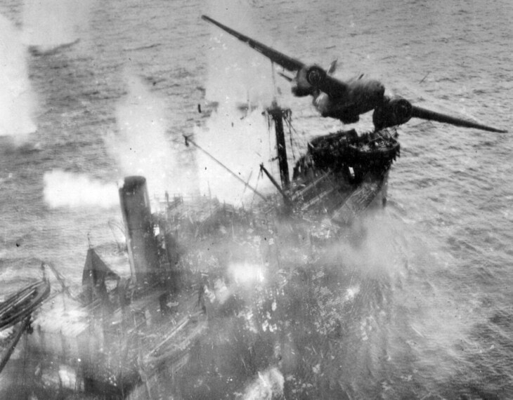Douglas A-20 Havoc attacks a Japanese merchant ship
