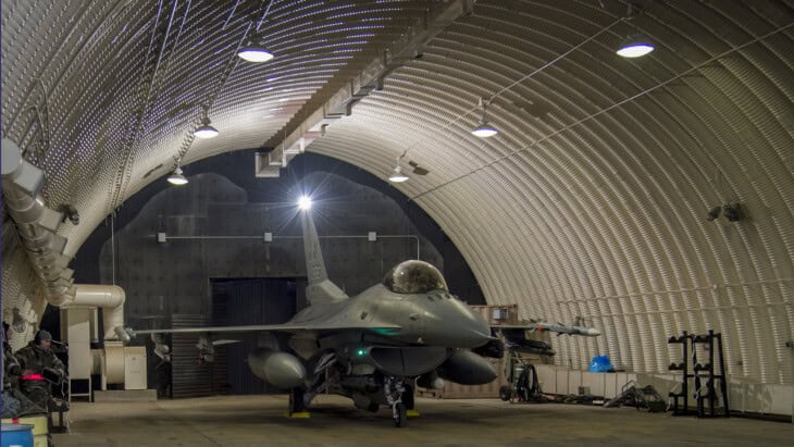 F-16 Fighting Falcon in hardened shelter in Korea