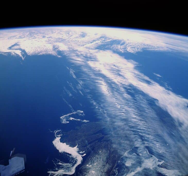 Jet stream over Canada made visible by the condensation effect