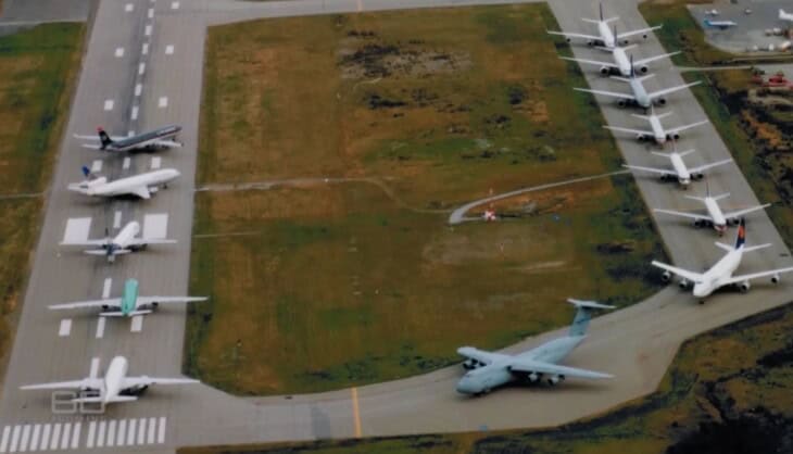 Line of airliners parked at Gander