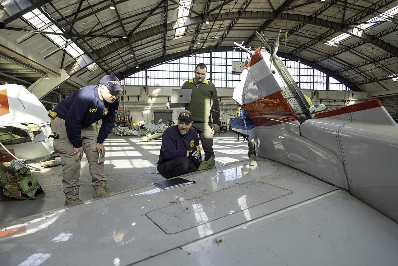 NTSB investigators document the wreckage of the aircraft involved in the mid-air collision near DCA on 7 February 2025