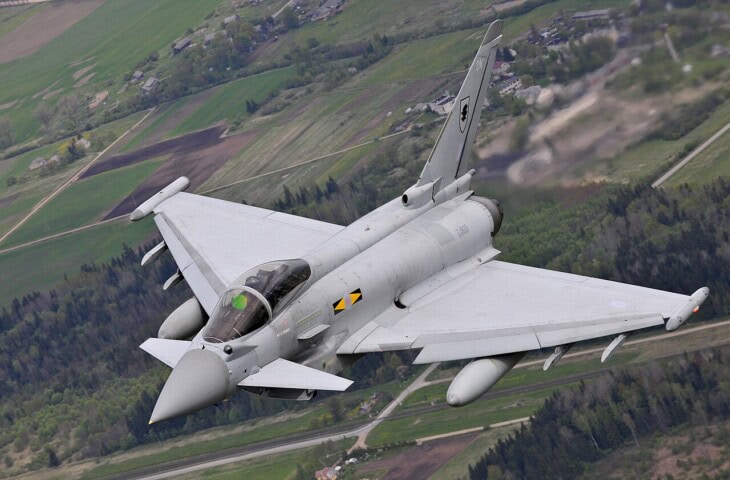 A Royal Air Force Typhoon FGR4 in flight over Lithuania