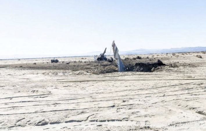 Thunderbirds F-16C crash near Trona California on December 3 2025 - impact crater