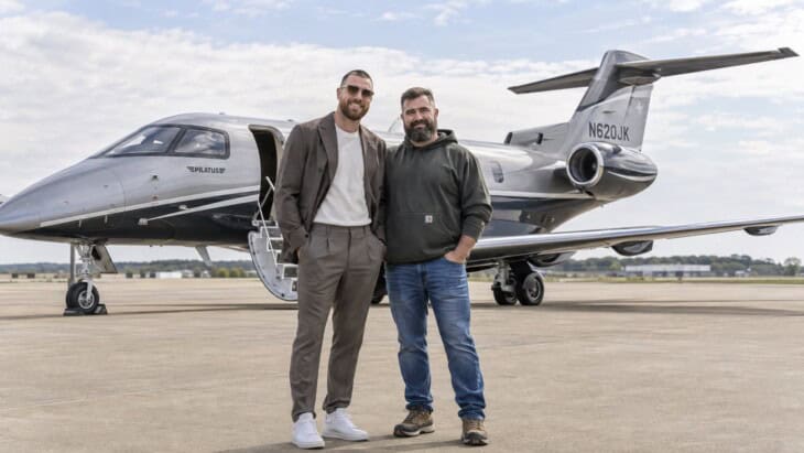 Travis Kelce and Jason Kelce with the N620JK Pilatus PC-24