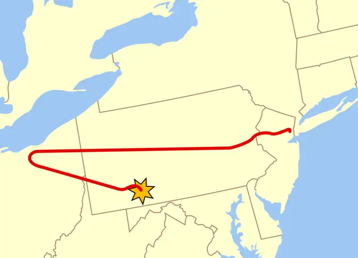 UA 93's flight path