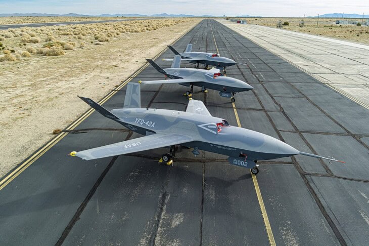 YFQ-42 sit on the flightline at a California test location