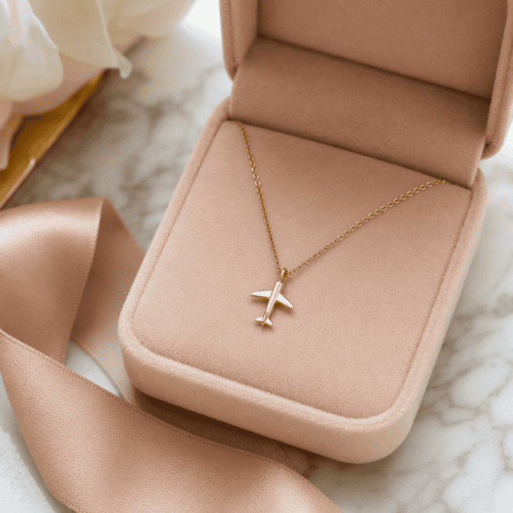 A small airplane pendant is a keepsake she can wear every day without it looking themed.