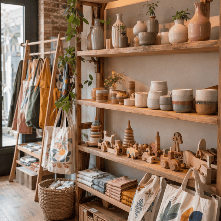 A shelf of locally made goods gives a last-minute gift buyer something better than a keychain.