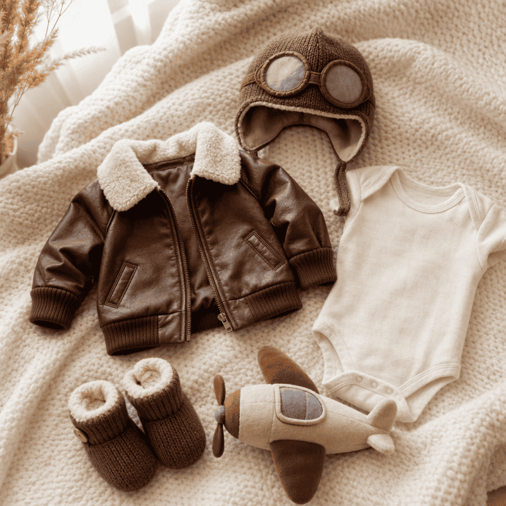 A knit aviator hat with sewn-on goggles is soft, warm and safe for the smallest pilots.