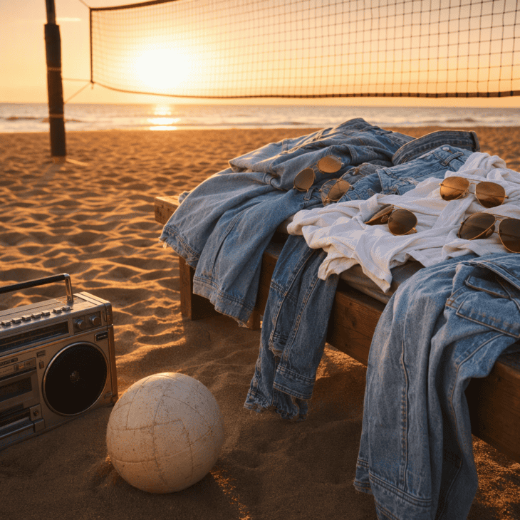 Jeans, tanks and a volleyball are the whole kit for the most famous scene in the 1986 film.