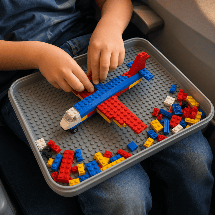 A raised lip around the baseplate is what keeps loose bricks out of the aisle.