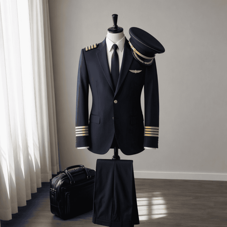 Four gold stripes on the cuffs and shoulders mark the captain on most airline uniforms.