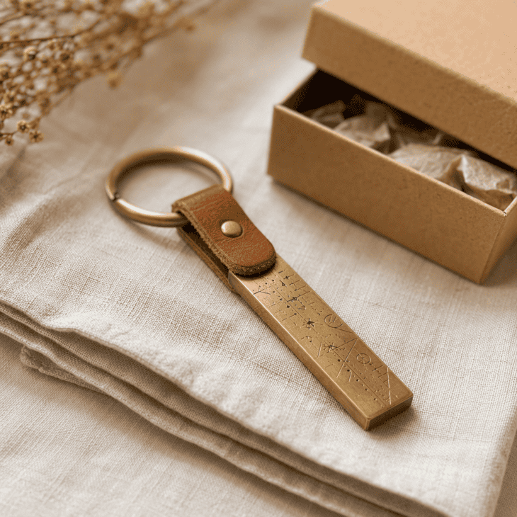 An engraved keychain marks the place you were reunited in a way only the two of you understand.