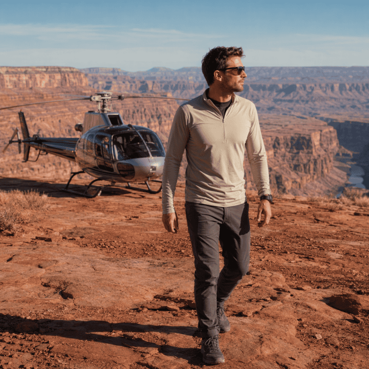Desert flights swing from cold morning air to full sun within the same hour.