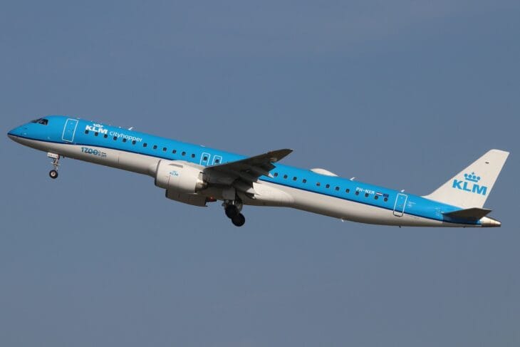 KLM Cityhopper’s PH-NXM wears 1700th E-Jet script on its forward fuselage at Edinburgh.
