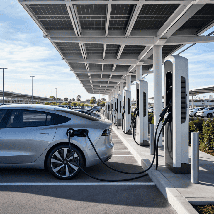 A charged car waiting in long-term parking is worth more to a traveler than a free space closer to the terminal.