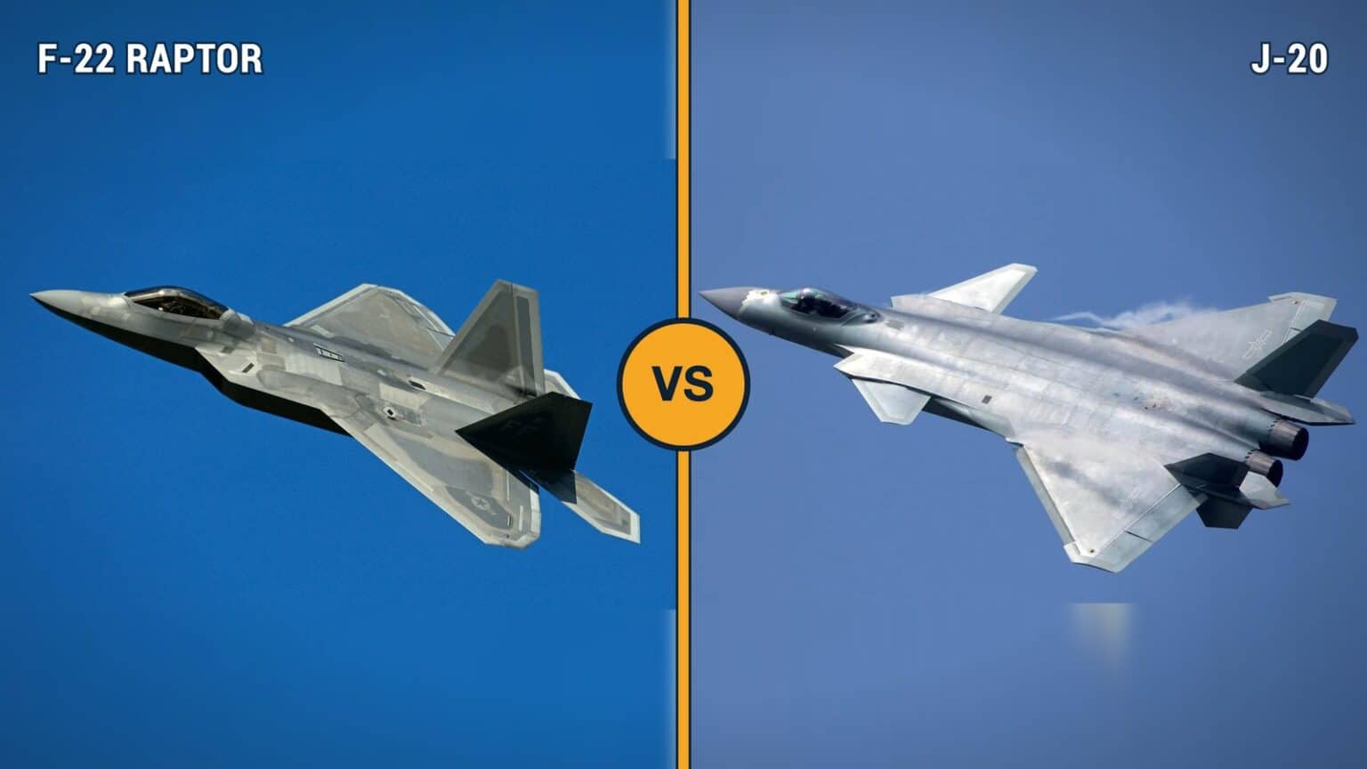 Lockheed Martin F-22 Raptor and Chengdu J-20 compared side by side