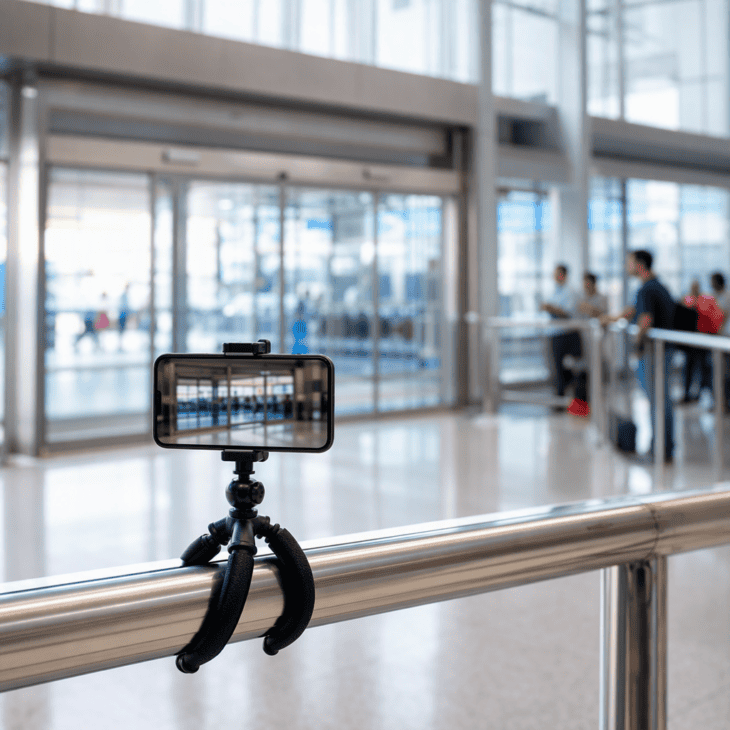A phone on a mini tripod captures the walk-out and the hug without anyone missing the moment.