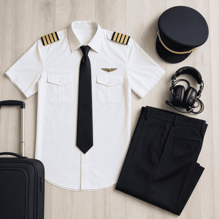 Three stripes mark the first officer, the pilot in the right-hand seat.