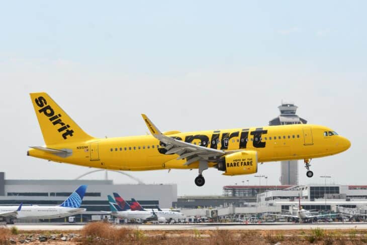 Spirit Airlines Airbus A320neo landing at Los Angeles International Airport