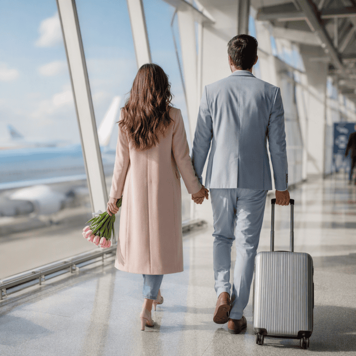 A gate pass brings back the movie-scene reunion right as she steps off the plane.