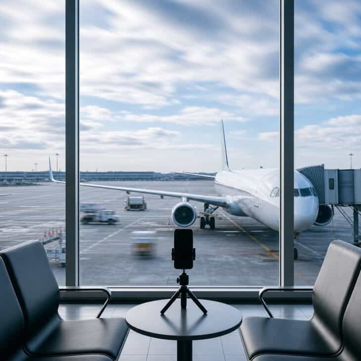 A stable phone and a gate window turn ten quiet minutes into a few seconds of airport motion.