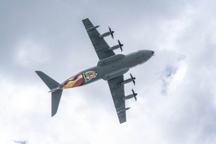 German Luftwaffe Airbus A400M Atlas in Air Defender 2023 markings taking off from Lechfeld Air Base