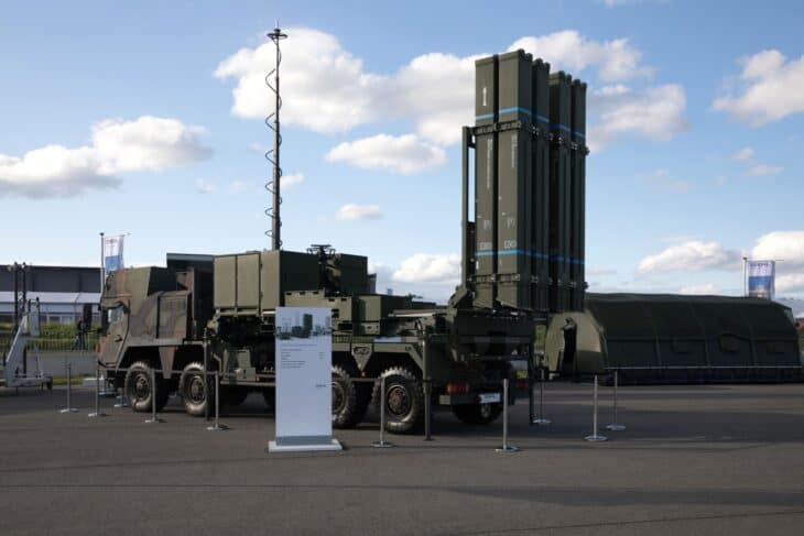 Diehl IRIS-T SLM surface-to-air missile launcher on static display at the ILA Berlin Air Show