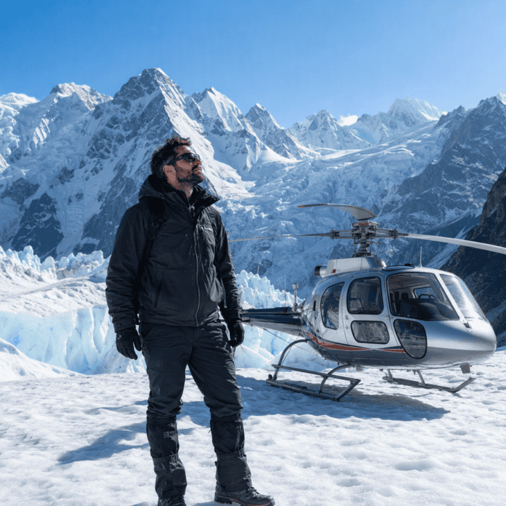 A glacier landing means you step out onto ice, so the footwear has to be waterproof.