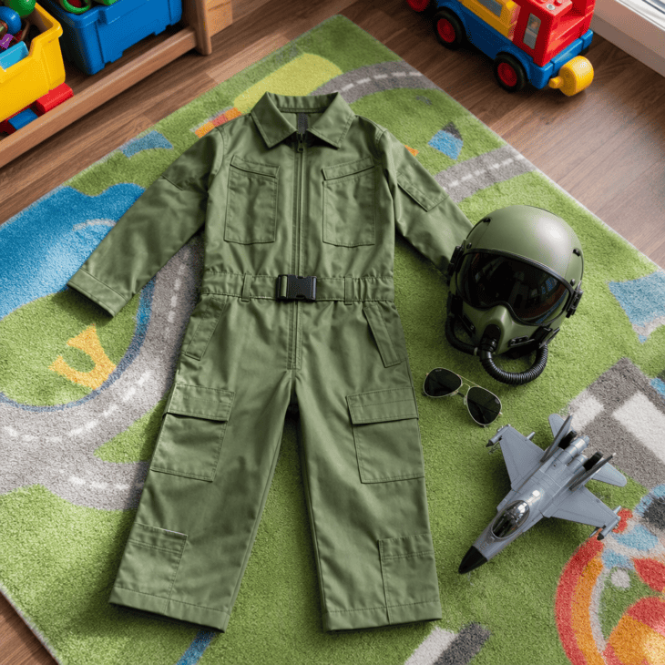Kids' flight suits come with the name badges attached, ready for trick-or-treating.