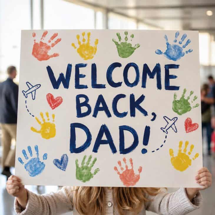 Colorful handprints make the children part of the message before anyone reaches the doors.