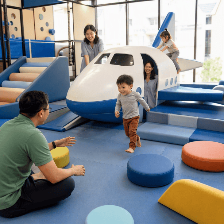 A padded play zone buys a family thirty calm minutes before a long-haul boarding call.