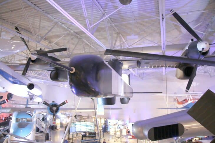 Boeing Condor unmanned aircraft suspended from the ceiling of the Hiller Aviation Museum