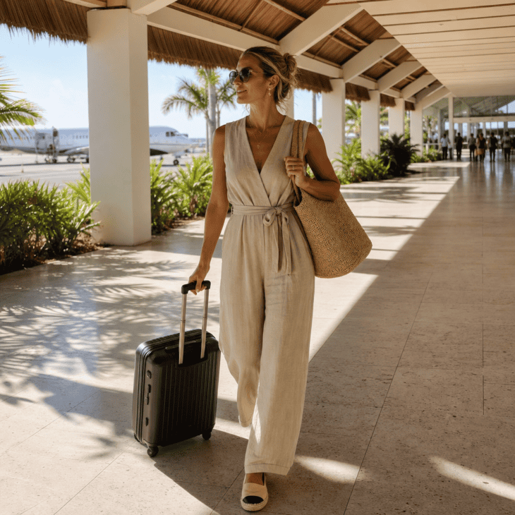 A linen jumpsuit is one piece that handles heat, humidity, and a security pat-down with no fuss.