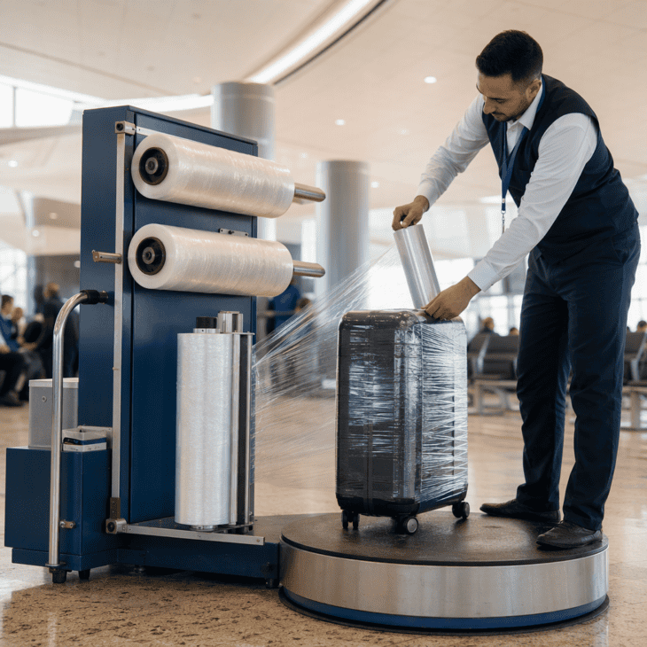 A minute on a spinning platform can save a soft-sided bag from a rough baggage belt.