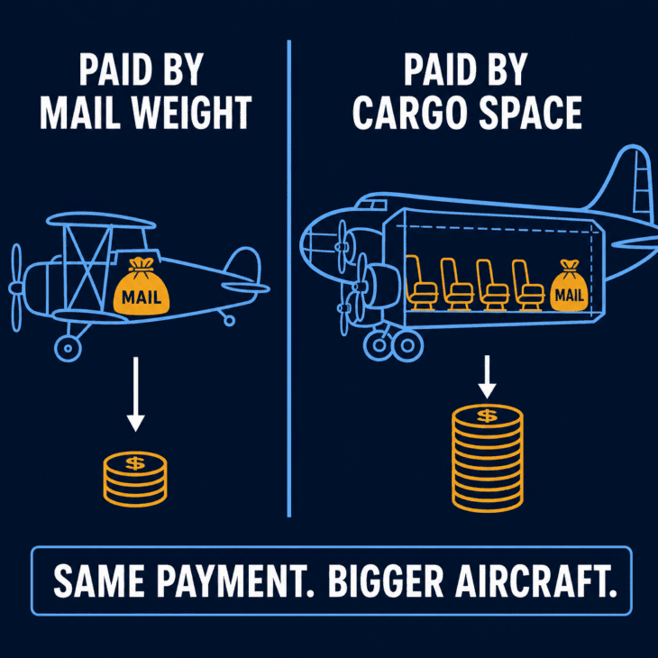 After 1930, Washington paid airlines for the space they offered rather than the mail they carried, and seats were what filled the space.