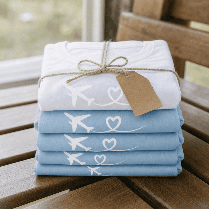 Matching shirts make the greeting party easy to spot and include one for the traveler too.