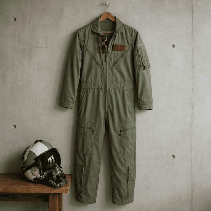 The one-piece sage green flight suit is the foundation of almost every Top Gun costume.