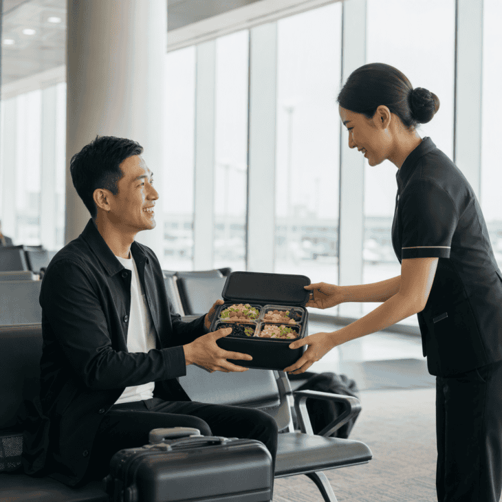 Ordering ahead skips the concourse line and lands a fresh meal right at the gate.
