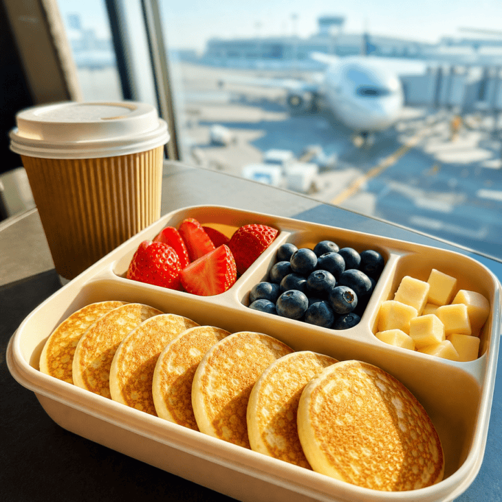 Mini pancakes turn a sit-down favorite into a neat breakfast box that needs no syrup.