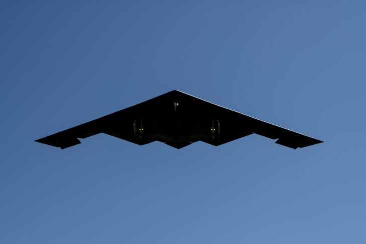 B-2 Spirit stealth bomber arriving back at Whiteman Air Force Base, Missouri, after a Bomber Task Force deployment to Diego Garcia