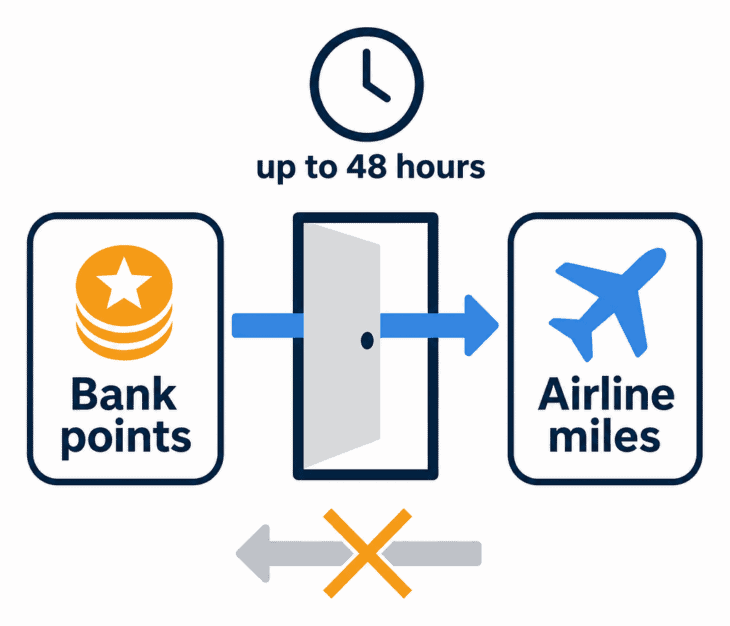 Points convert into miles in one direction only. No bank will take them back.