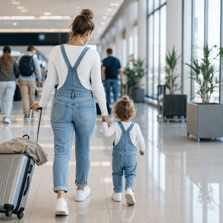 Overalls over a bodysuit stay put through diaper changes, stroller wrangling, and gate sprints.