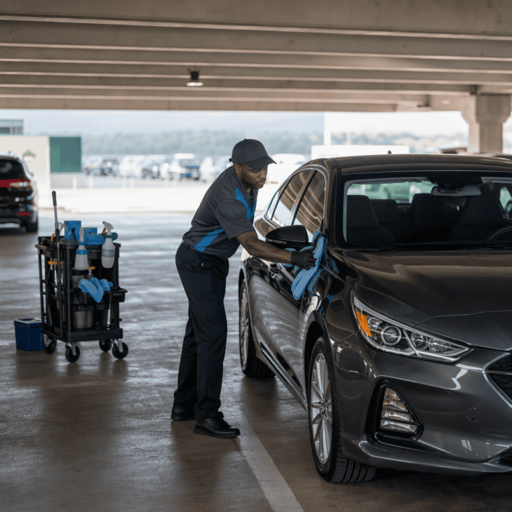 A car that comes back washed and vacuumed turns a parking fee into a small upsell.