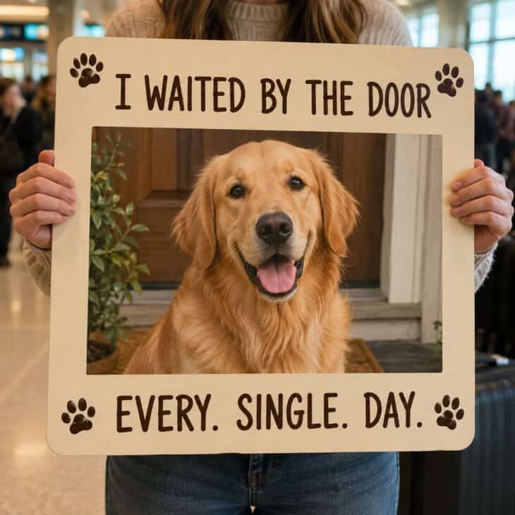 Letting the pet deliver the message is affectionate, funny, and impossible to miss.