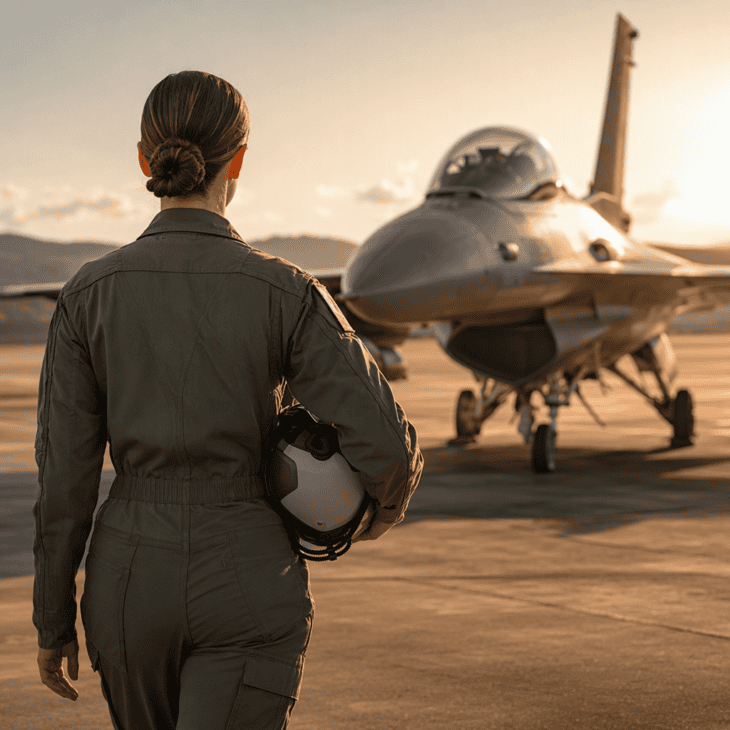 A tailored flight suit and a helmet under the arm make the Phoenix look.