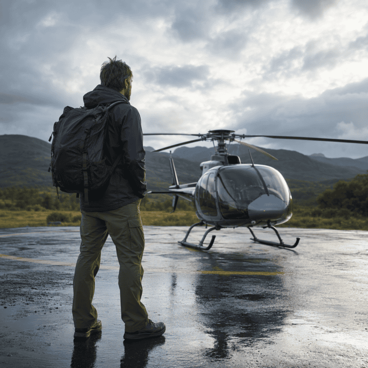 A packable shell handles the walk to the pad without adding cabin bulk.