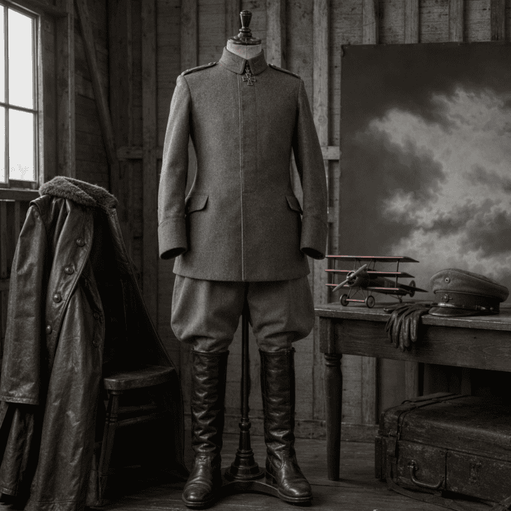 A field gray tunic, tall boots and a red triplane model make the most famous ace of World War I.