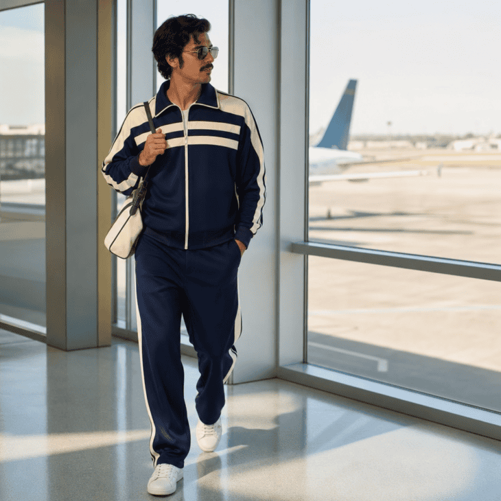 A retro striped track set brings 1980s sporting style to a modern terminal.